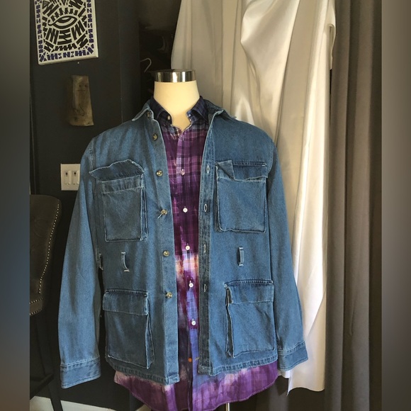 Upcycled One of One tie-dyed Thomas Dean shirt XXL purple box plaid - Picture 7 of 16